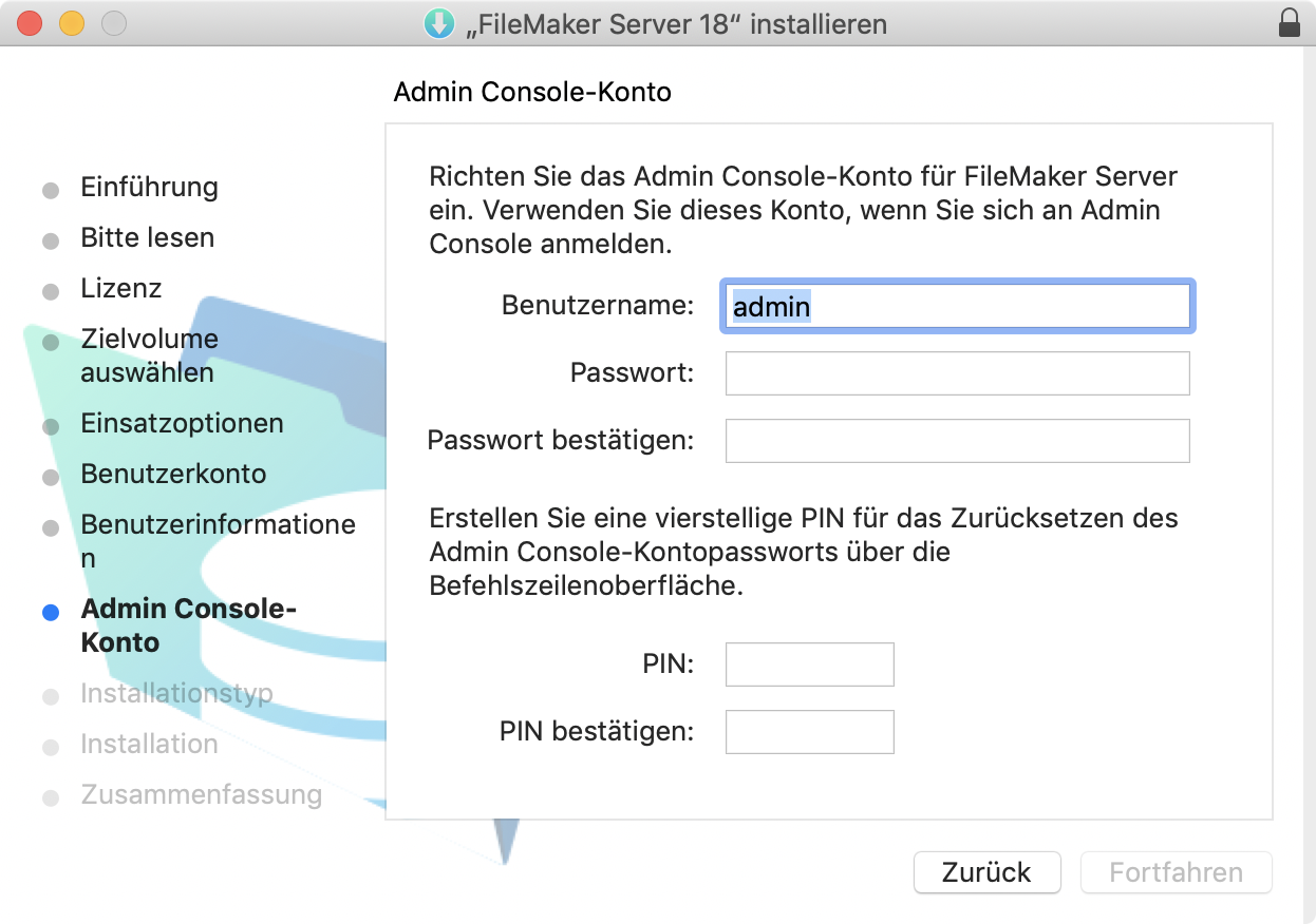 Admin Console-Konto einrichten