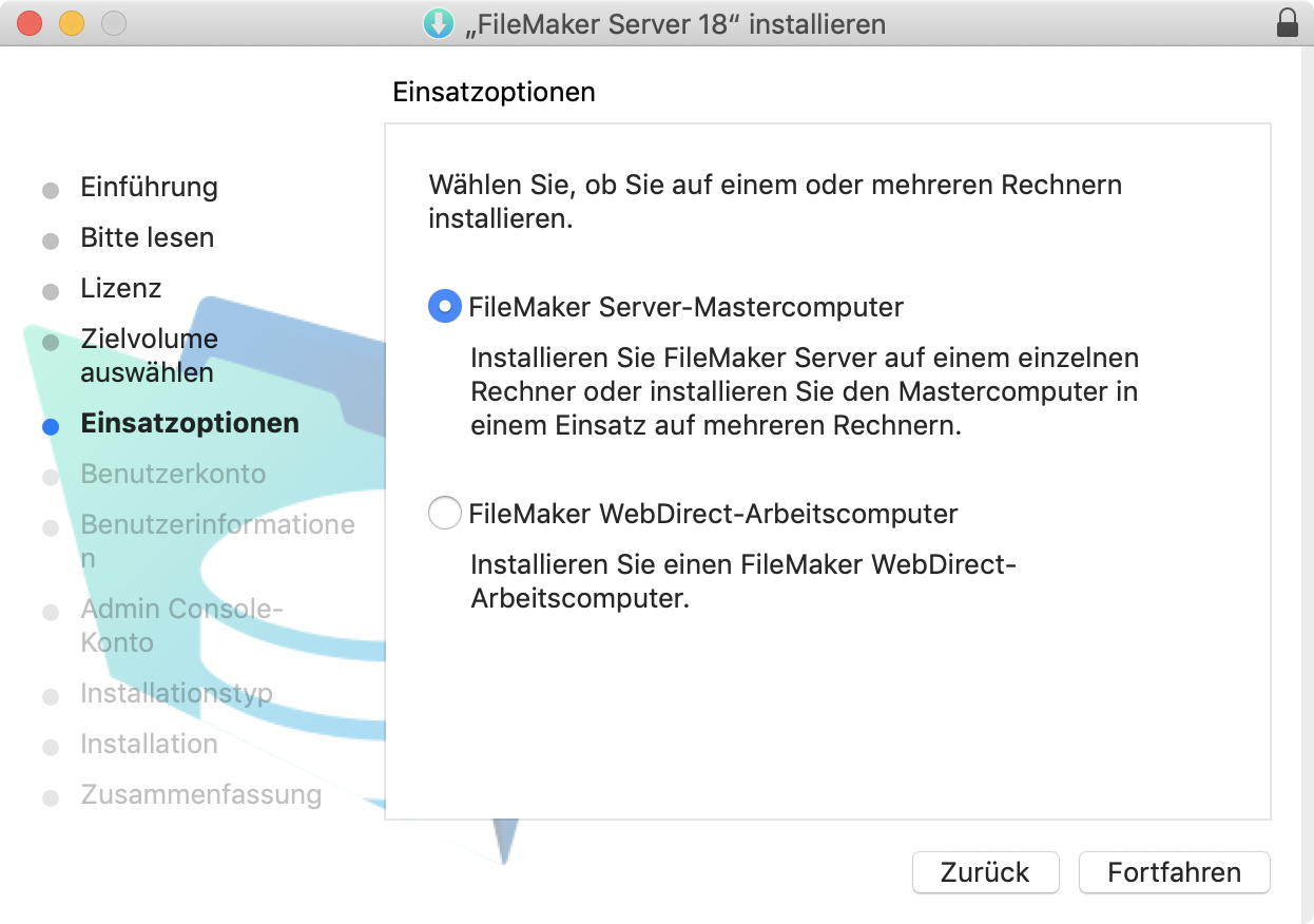 Installationsseite für die Auswahl des Installationstyps mit ausgewählter Option „Einzelrechner“