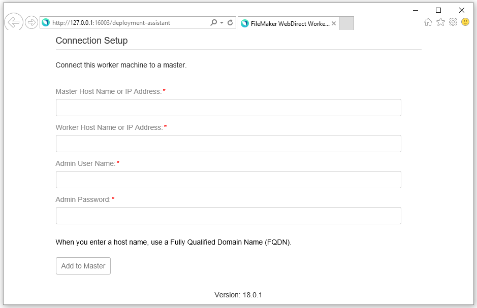 Deployment assistant page to connect a worker machine with a master machine