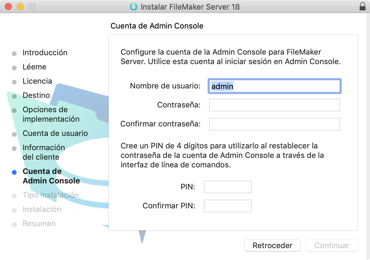 Configuración de la cuenta de la consola de administración