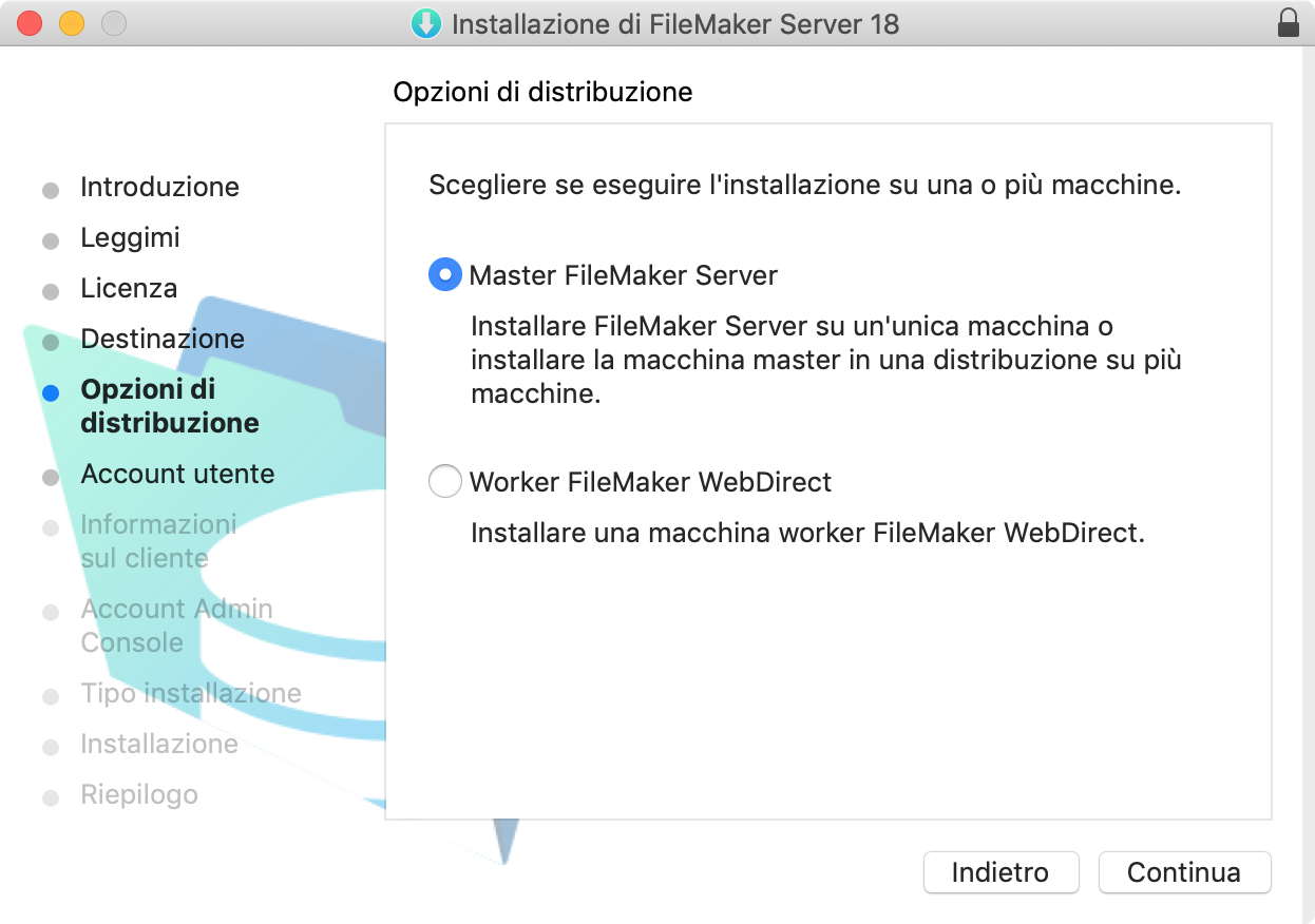 Pagina del programma di installazione per selezionare il tipo di installazione su un'unica macchina