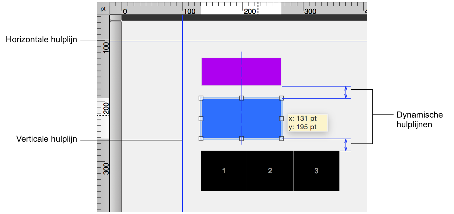 Hulplijnen en dynamische hulplijnen in een lay-out