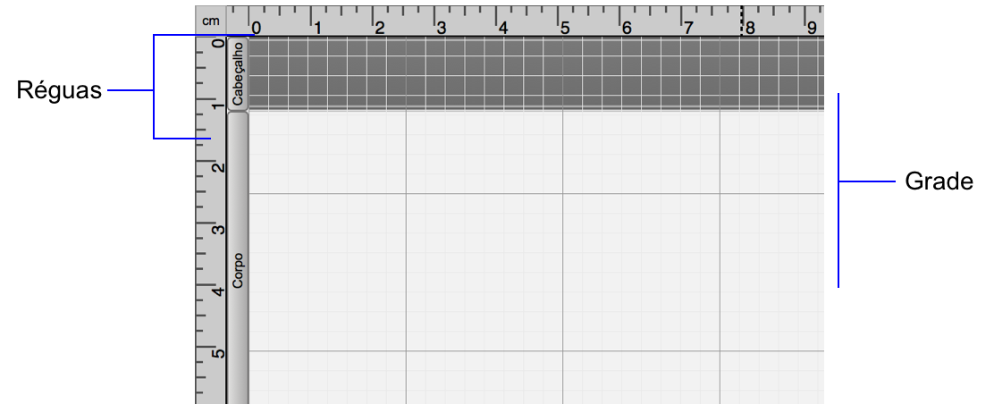 Layout em branco mostrando as réguas e grade