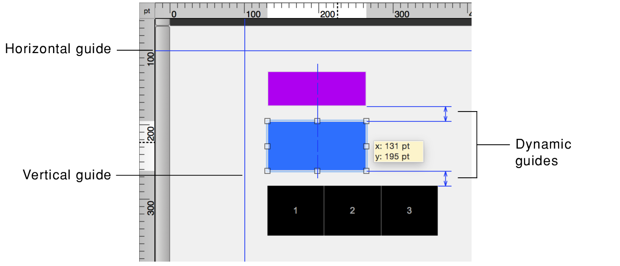 Guides and dynamic guides on a layout