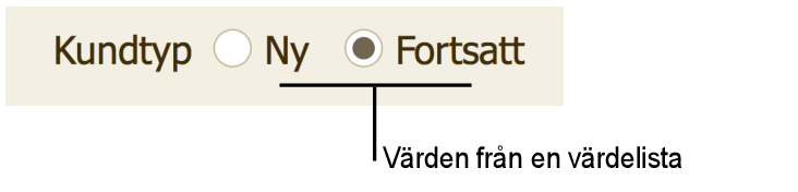 Ett fält som visar alternativknappar