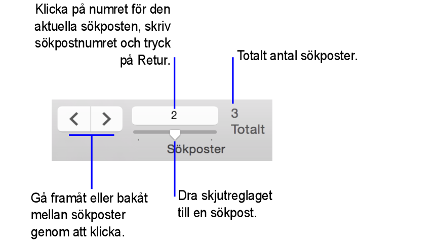 Navigeringskontroller i sökläge