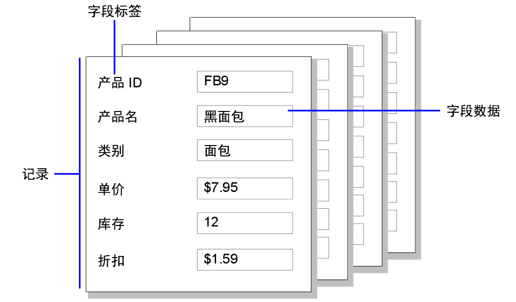 记录、字段数据与字段标签示例