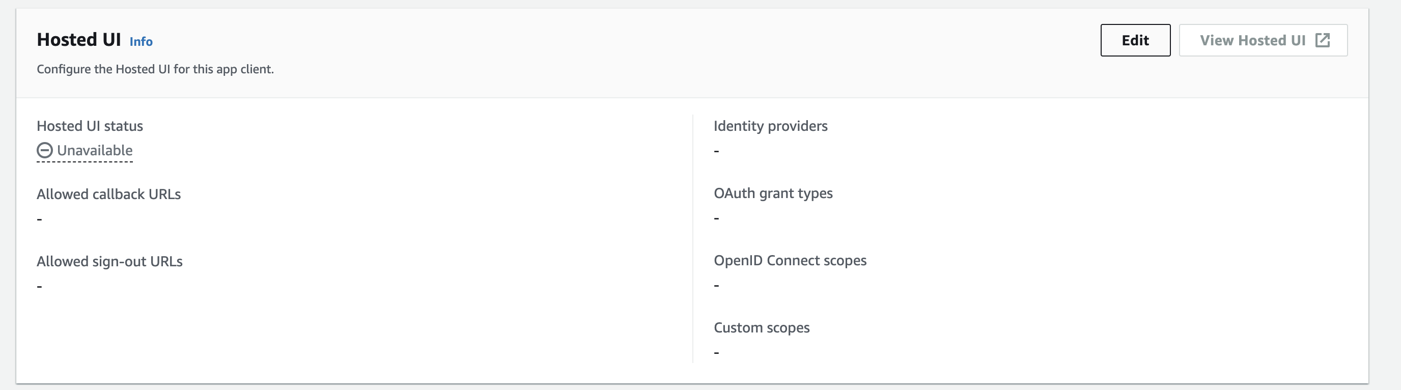 Amazon Cognito, Bereitgestellte UI, Bearbeiten