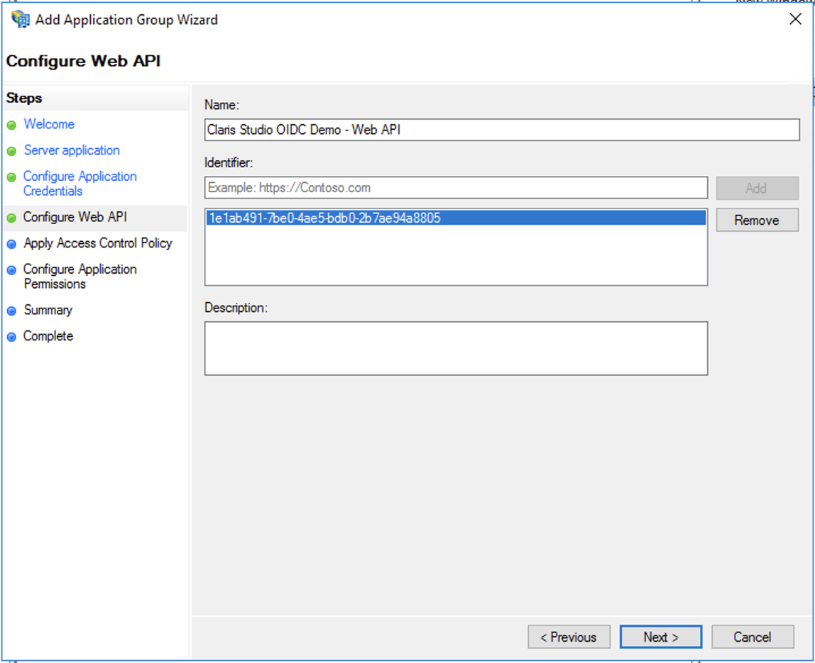 Active Directory-Verbunddienste, App-Gruppen-Assistent, Client-Identifier