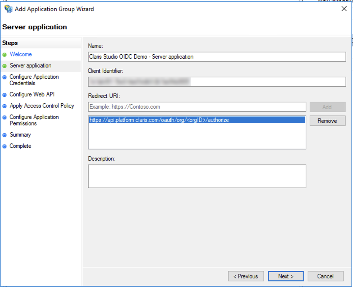 Active Directory-Verbunddienste, Assistent für App-Gruppen, Weiterleitungs-URI