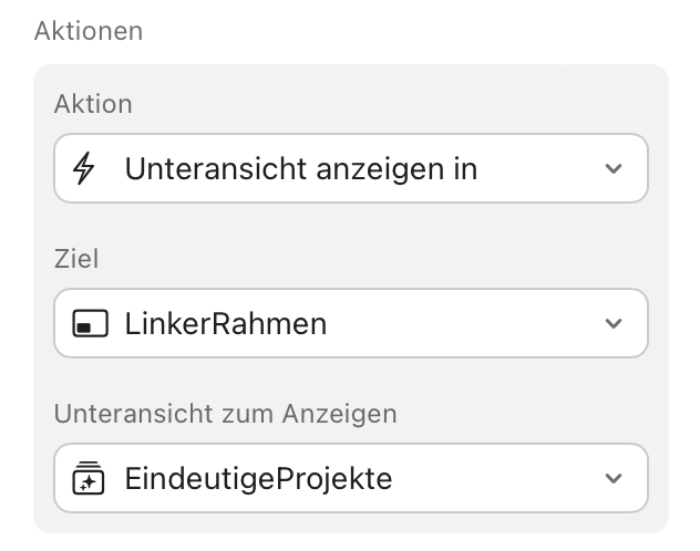 Schaltflächenaktion, Unteransicht anzeigen in