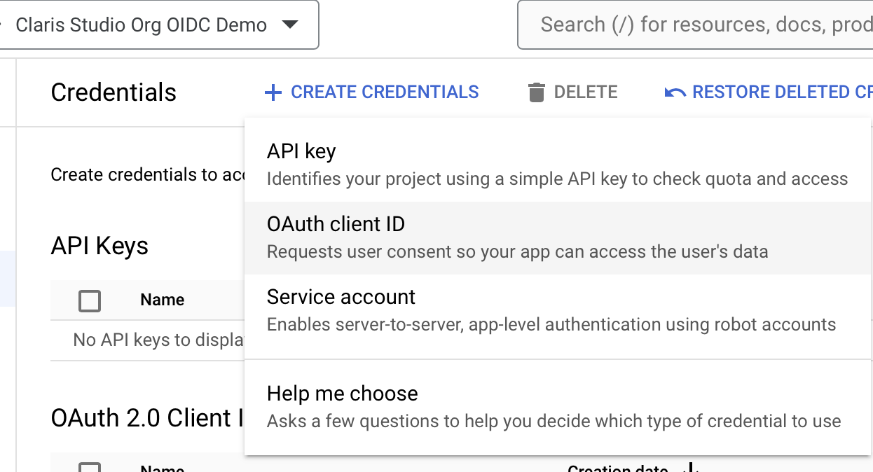 Google Workspace OIDC, Anmeldedaten erstellen, OAuth-Client-ID