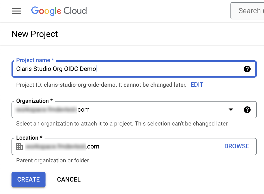Google Workspace OIDC, neues Projekt erstellen
