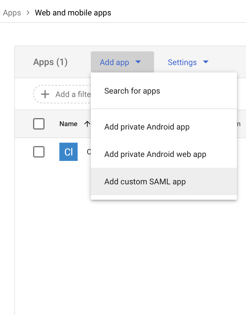 Google Workspace SAML, benutzerdefinierte SAML-App hinzufügen