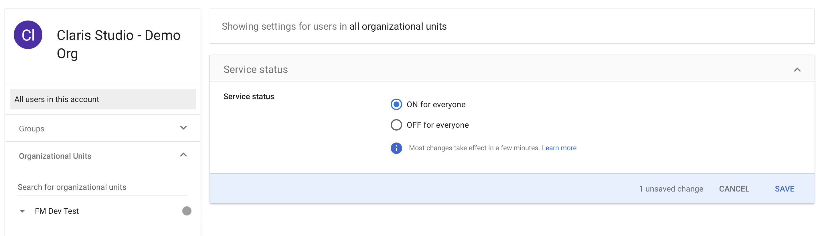 Google Workspace SAML, Dienststatus