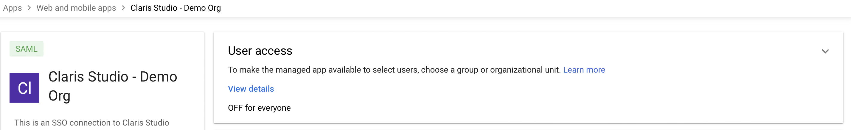 Google Workspace SAML, Benutzerzugriff