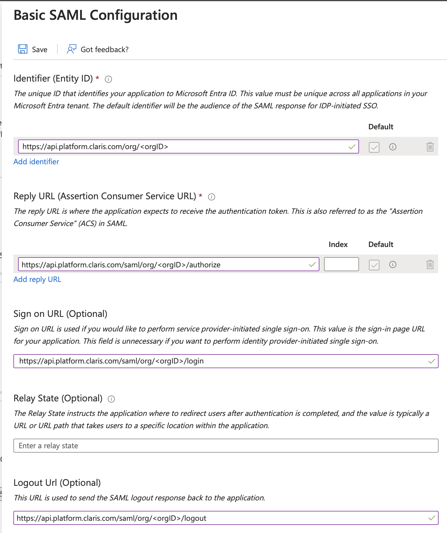 Microsoft Azure, Grundlegende SAML-Konfiguration, Details