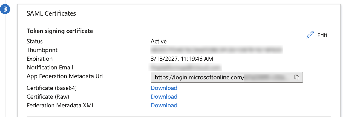 Microsoft Azure, SAML-Zertifikate, App-Verbund-Metadaten-URL