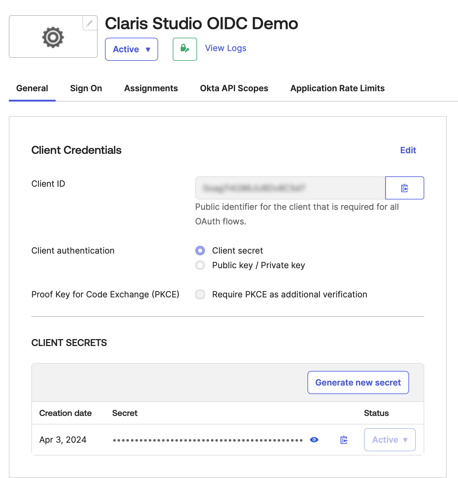 Okta, Allgemein, Client-Anmeldeinformationen