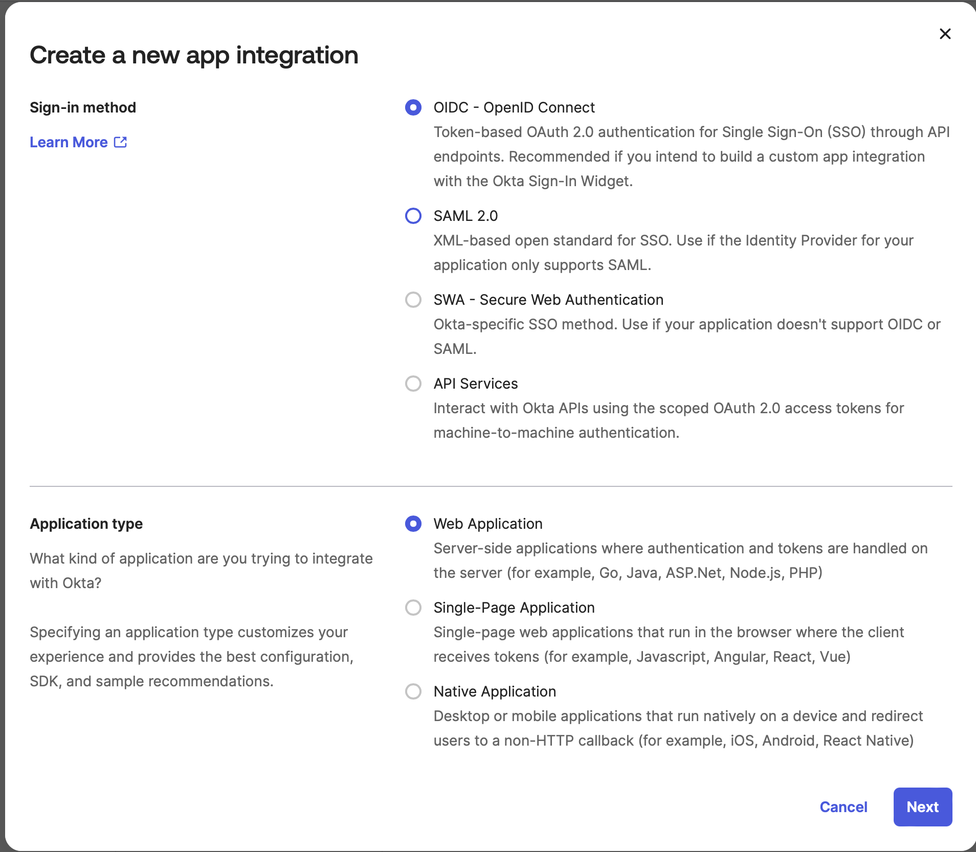 Okta, Neue App-Integration erstellen, OIDC - OpenID Connect