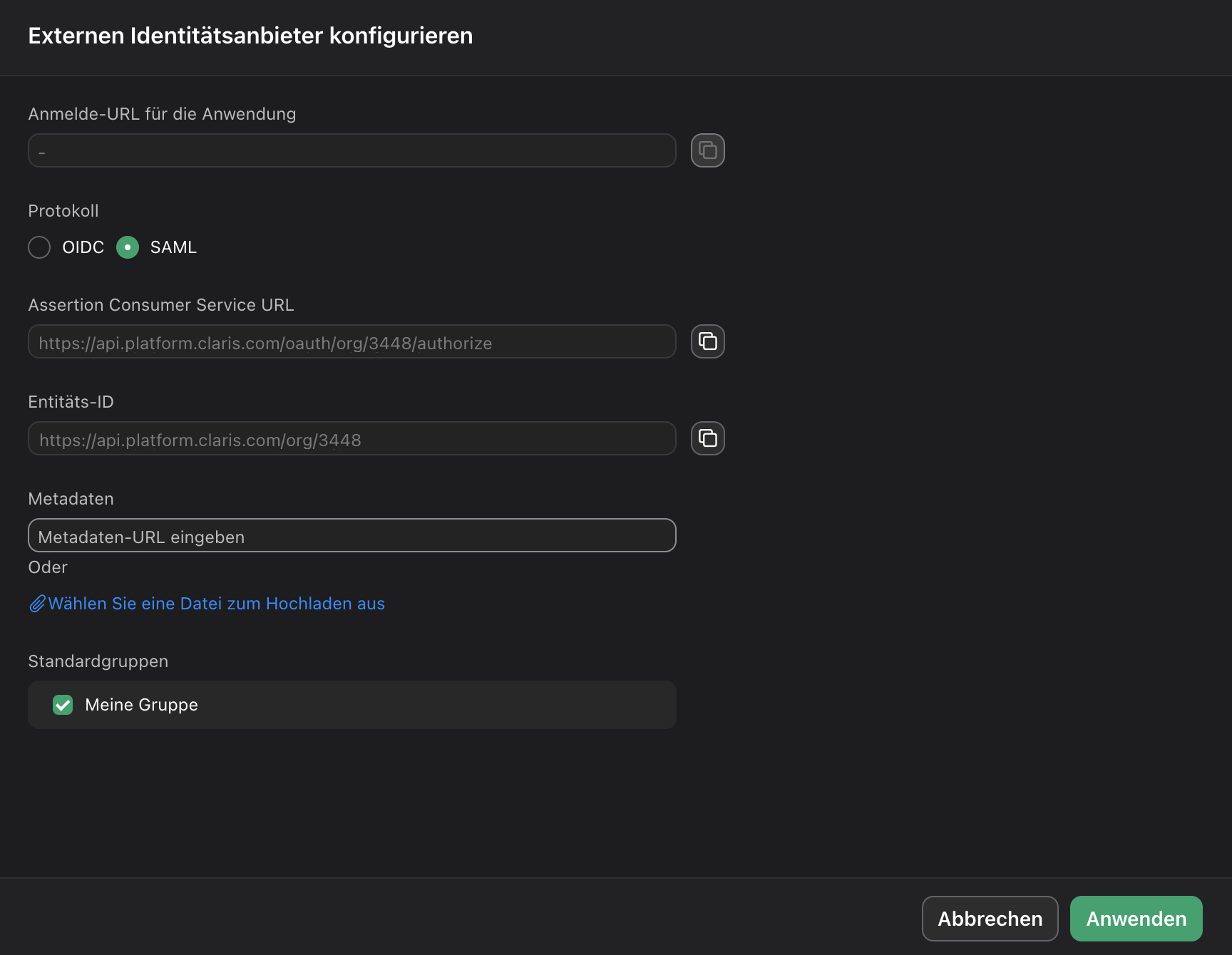 Claris Studio, Active Directory-Verbunddienste SAML externer IdP Konfiguration