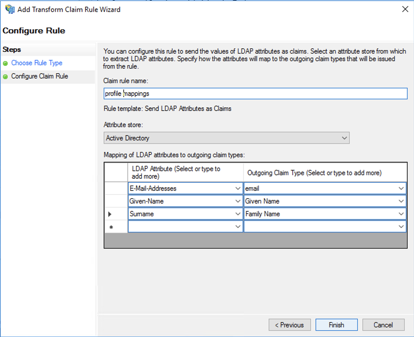 Active Directory-Verbunddienste, Anspruchstransformations-Assistent, Regelname
