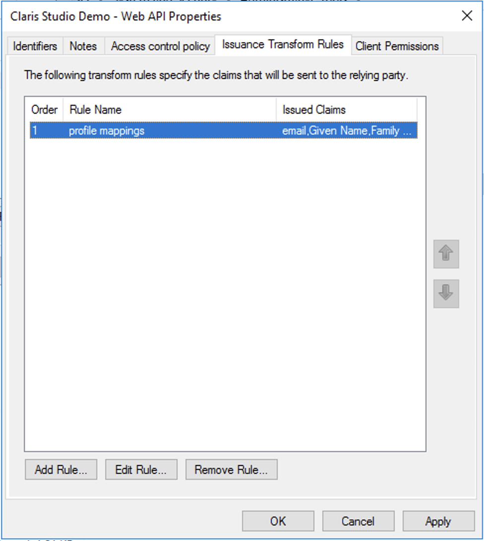 Active Directory-Verbunddienste, Web-API Eigenschaften Ausstellungstransformationsregeln