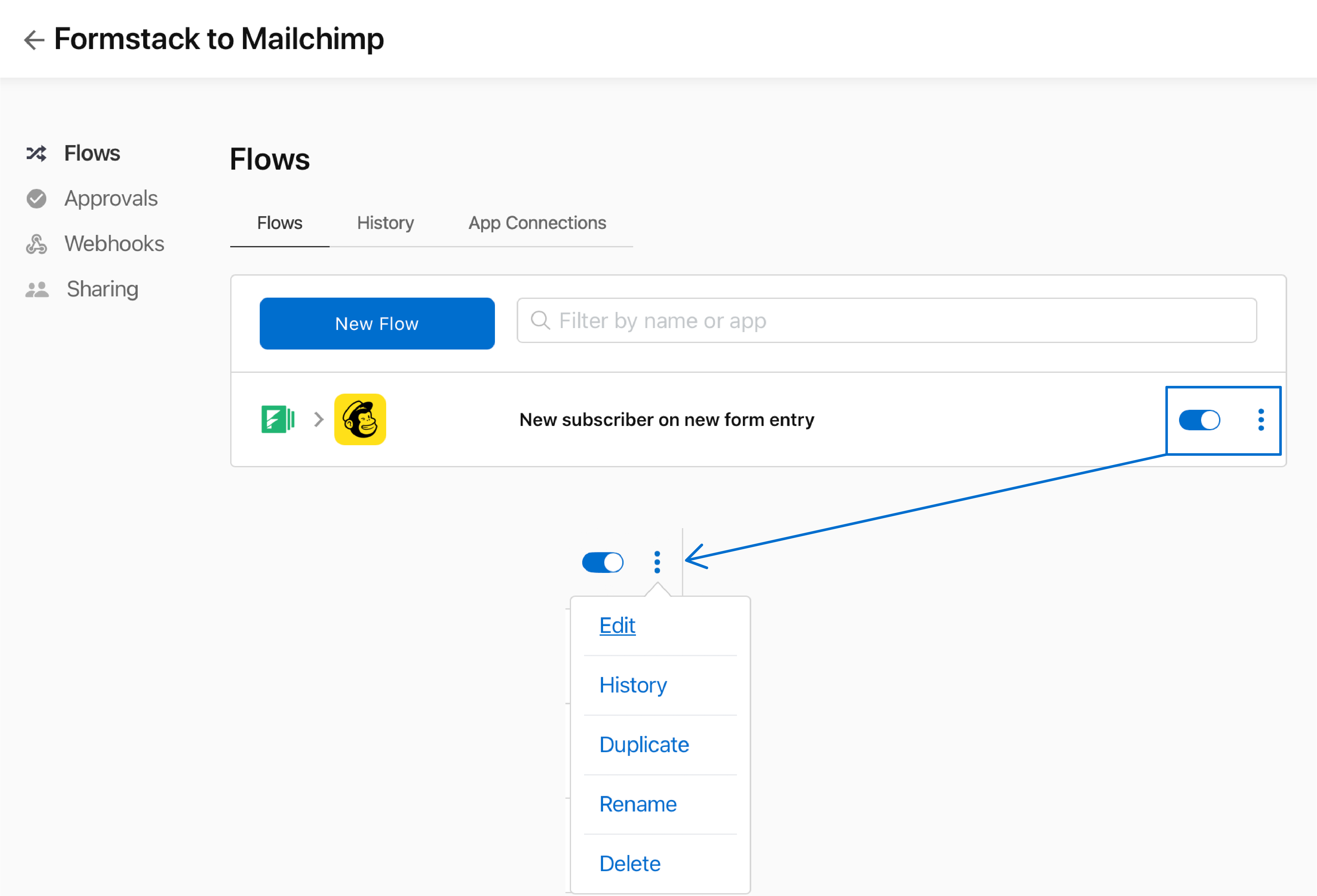 Claris Connect Flows tab