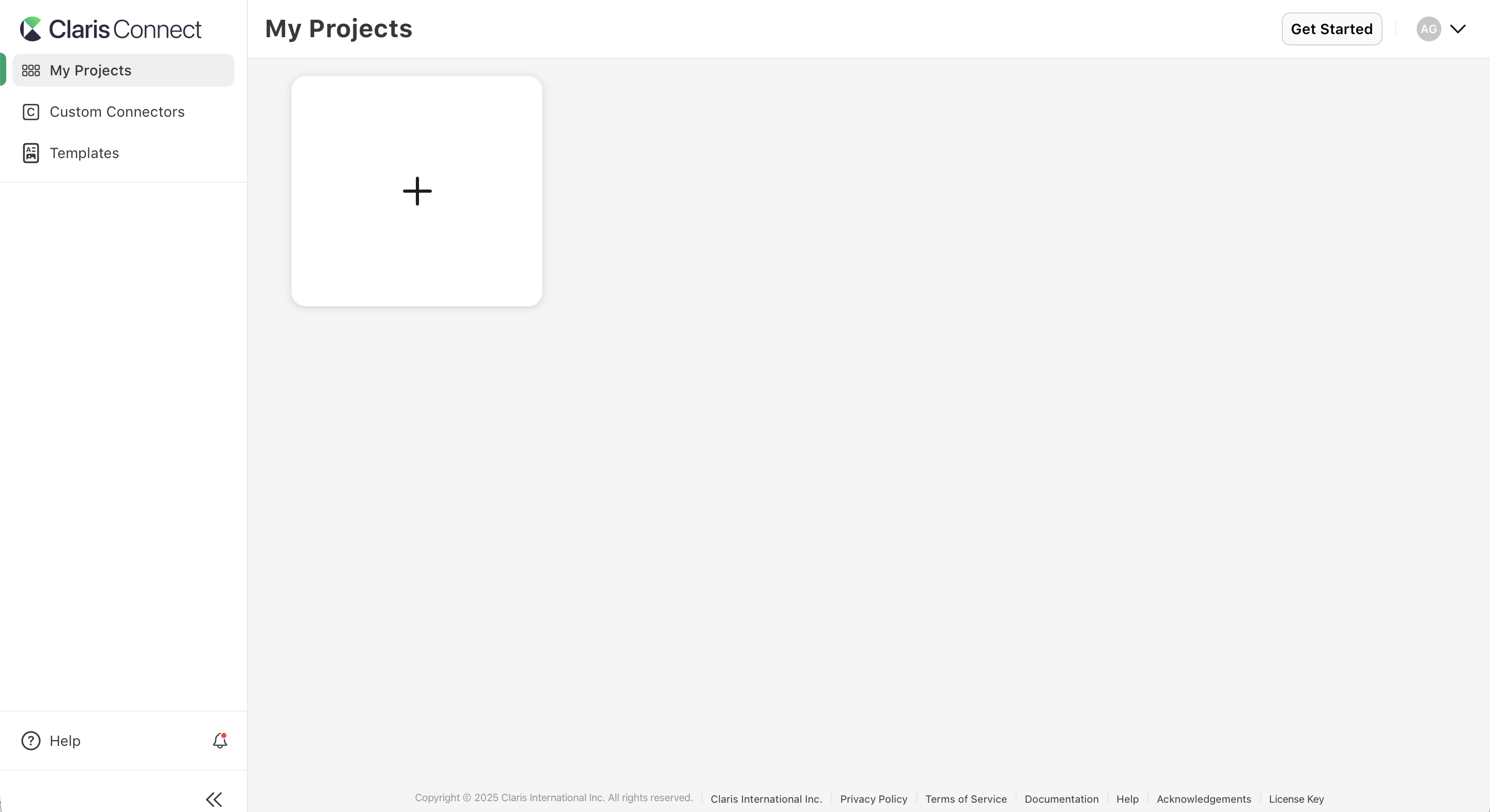 Claris Connect homepage, My Projects