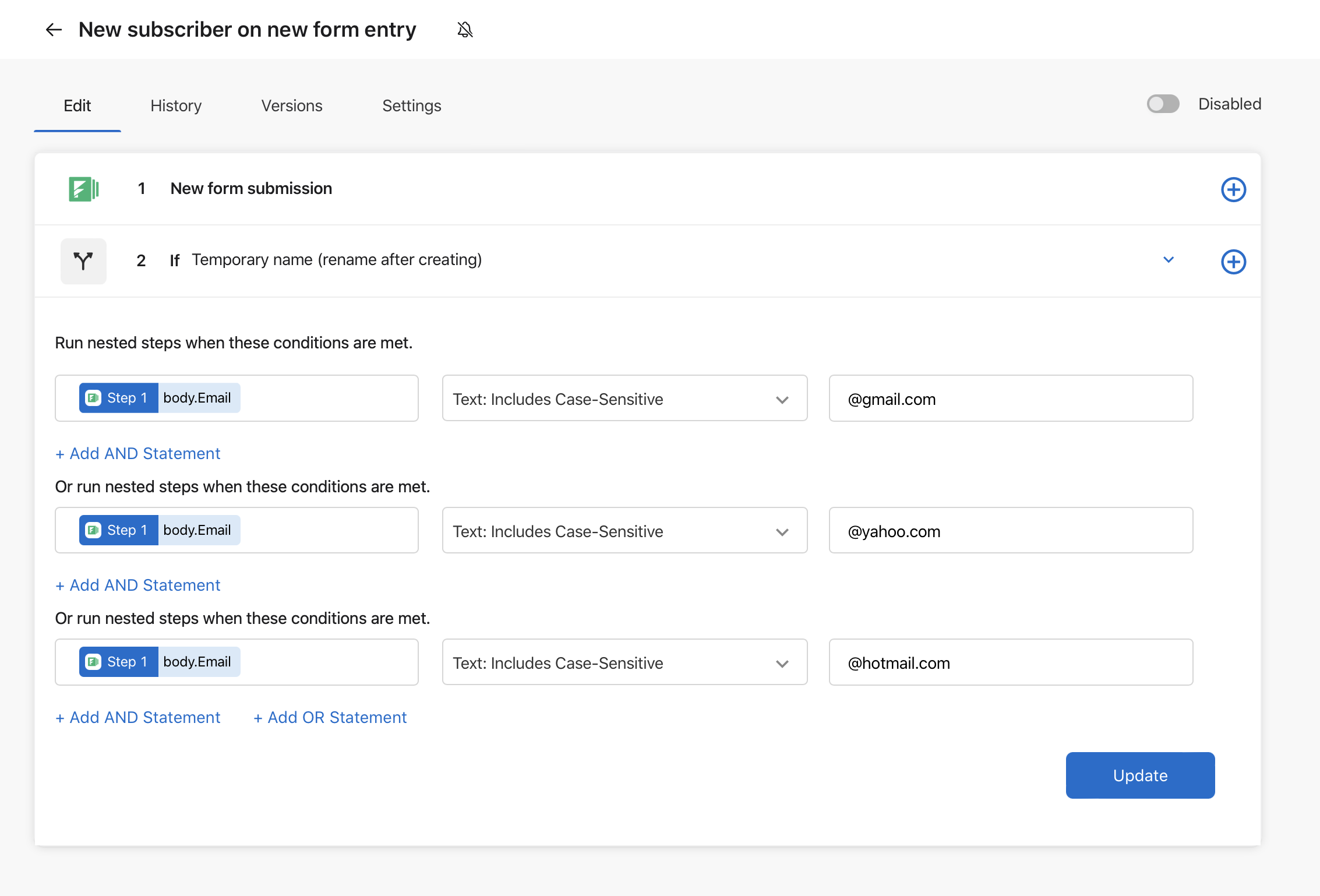 If step, multiple OR conditions with specified values