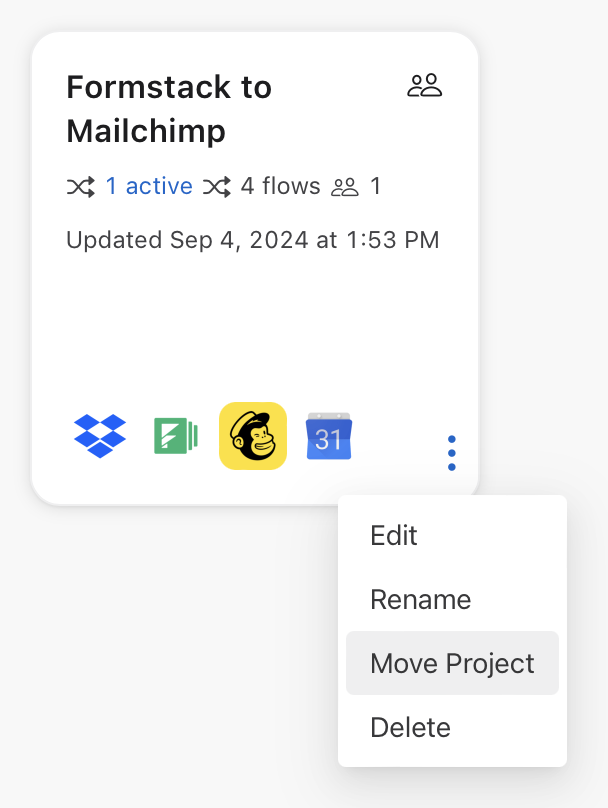 Project card options, Move Project