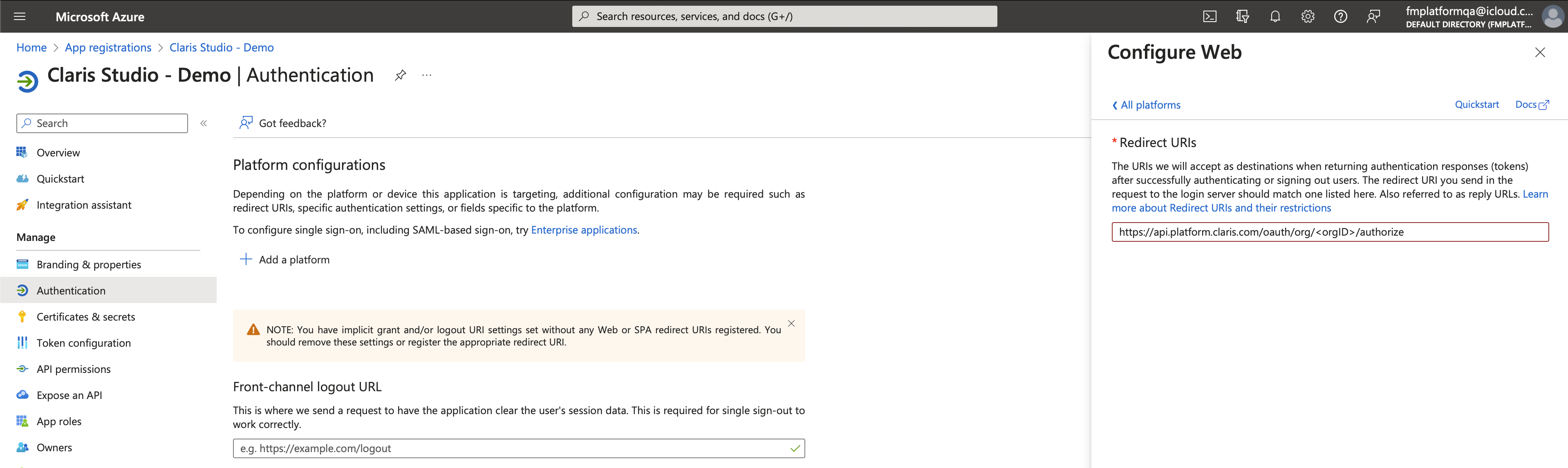 Microsoft Azure, Autenticación, URI de redirección