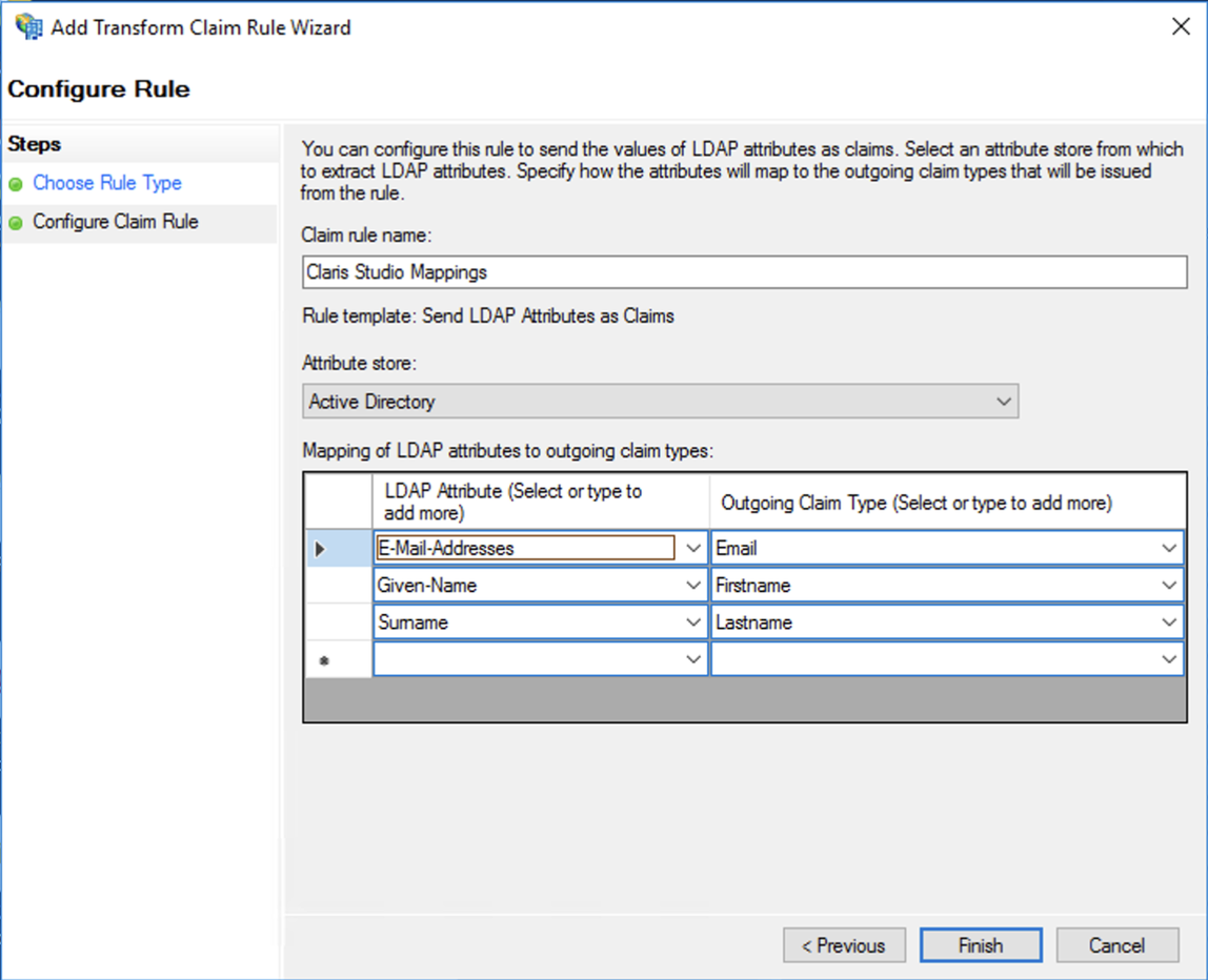 Active Directory Federation Services, ajouter l'assistant de règle pour les revendications de transformation, configurer la règle