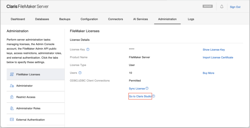 FileMaker Server Admin Console